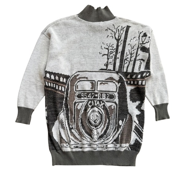 Carole Little for St Tropez Wear Women's Large Mock Neck Taxi Scene Knit Sweater - Picture 1 of 10
